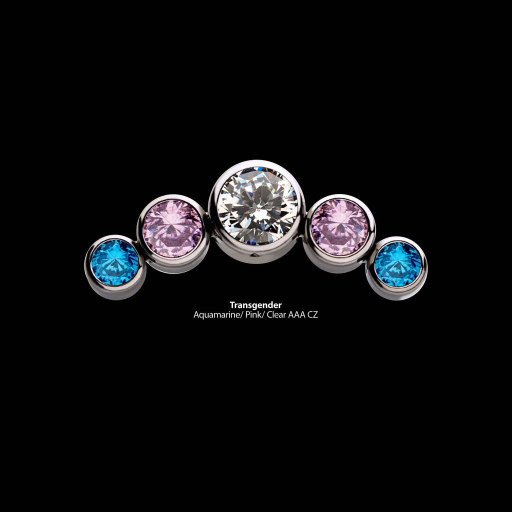 Transgender Bezel Set CZ 5-Cluster Side Facing Flatback Stud Earring / Nosering - CZ in Titanium