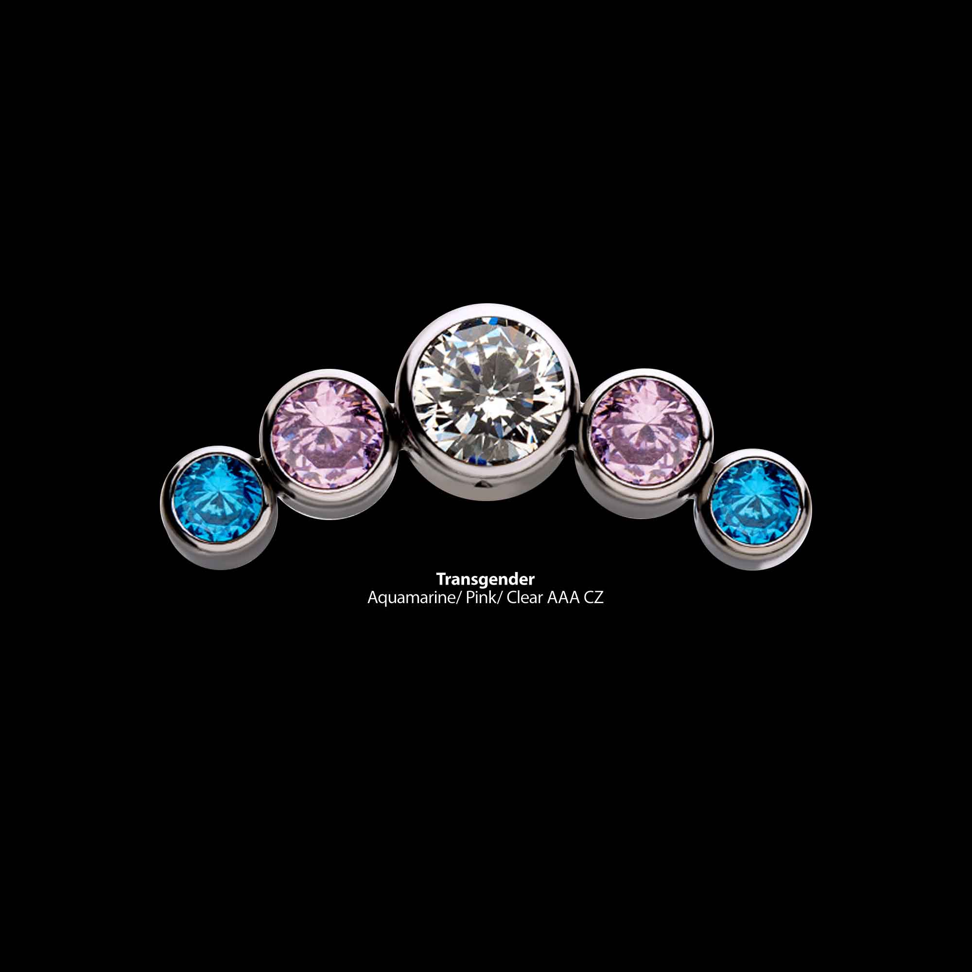 Transgender Bezel Set CZ 5-Cluster Side Facing Flatback Stud Earring / Nosering - CZ in Titanium