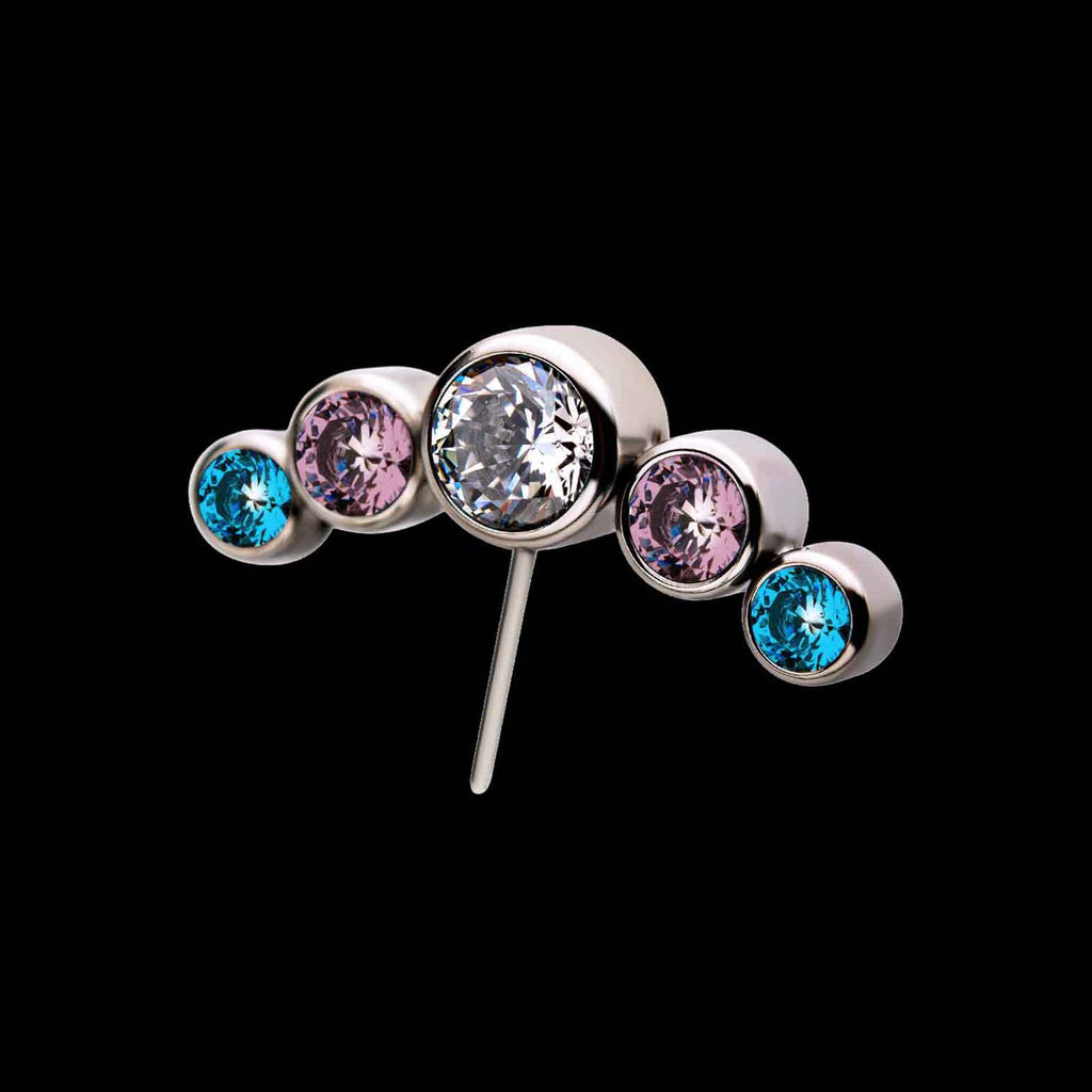 Transgender Bezel Set CZ 5-Cluster Side Facing Flatback Stud Earring / Nosering - CZ in Titanium