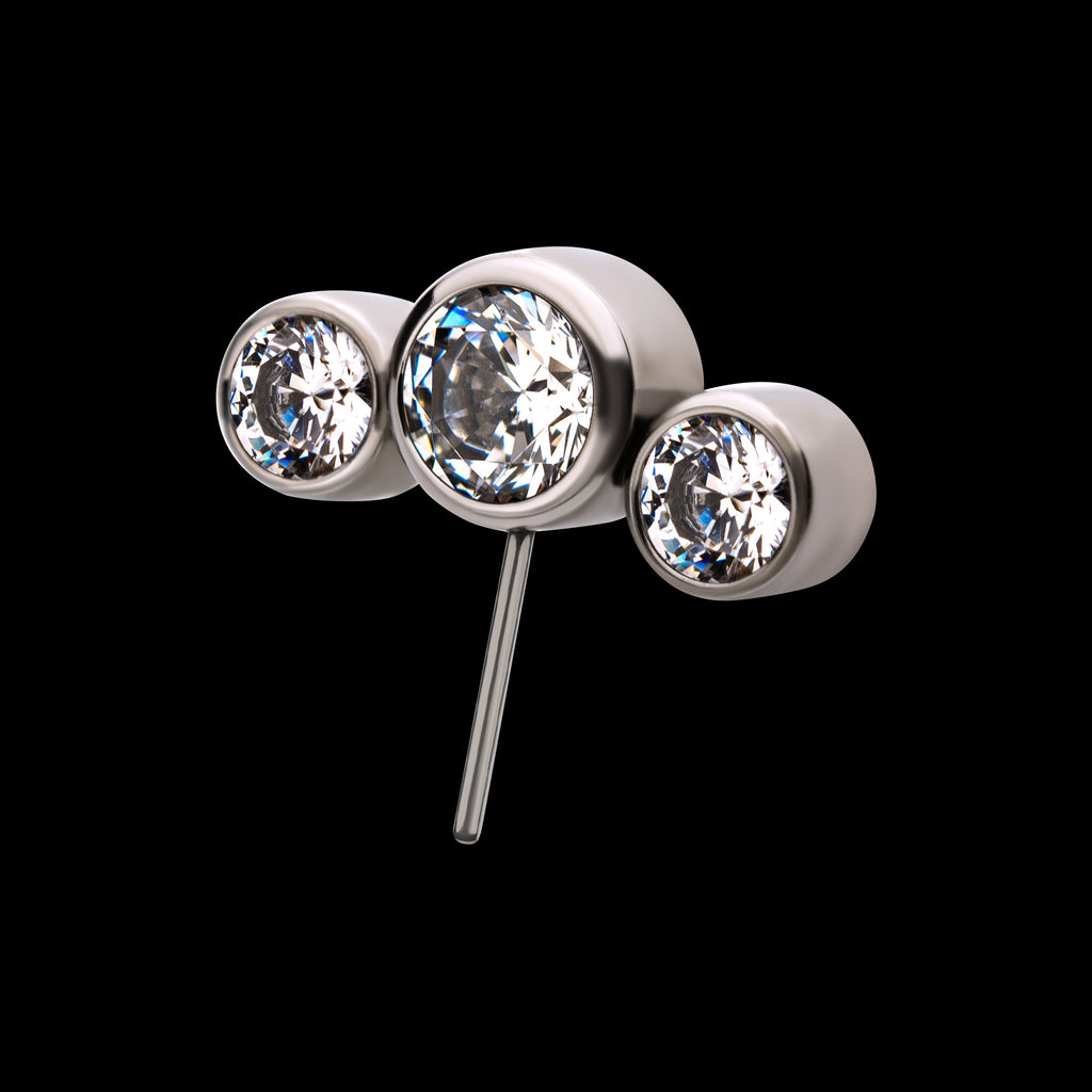 Bezel Set Multi-Color CZ 3-Cluster Side Facing Flatback Stud Earring / Nosering - CZ in Titanium