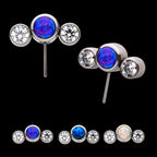 Bezel Set Multi-Color CZ/Opal 3-Cluster Side Facing Flatback Stud Earring / Nosering - Opal & CZ & Opal & CZ in Titanium