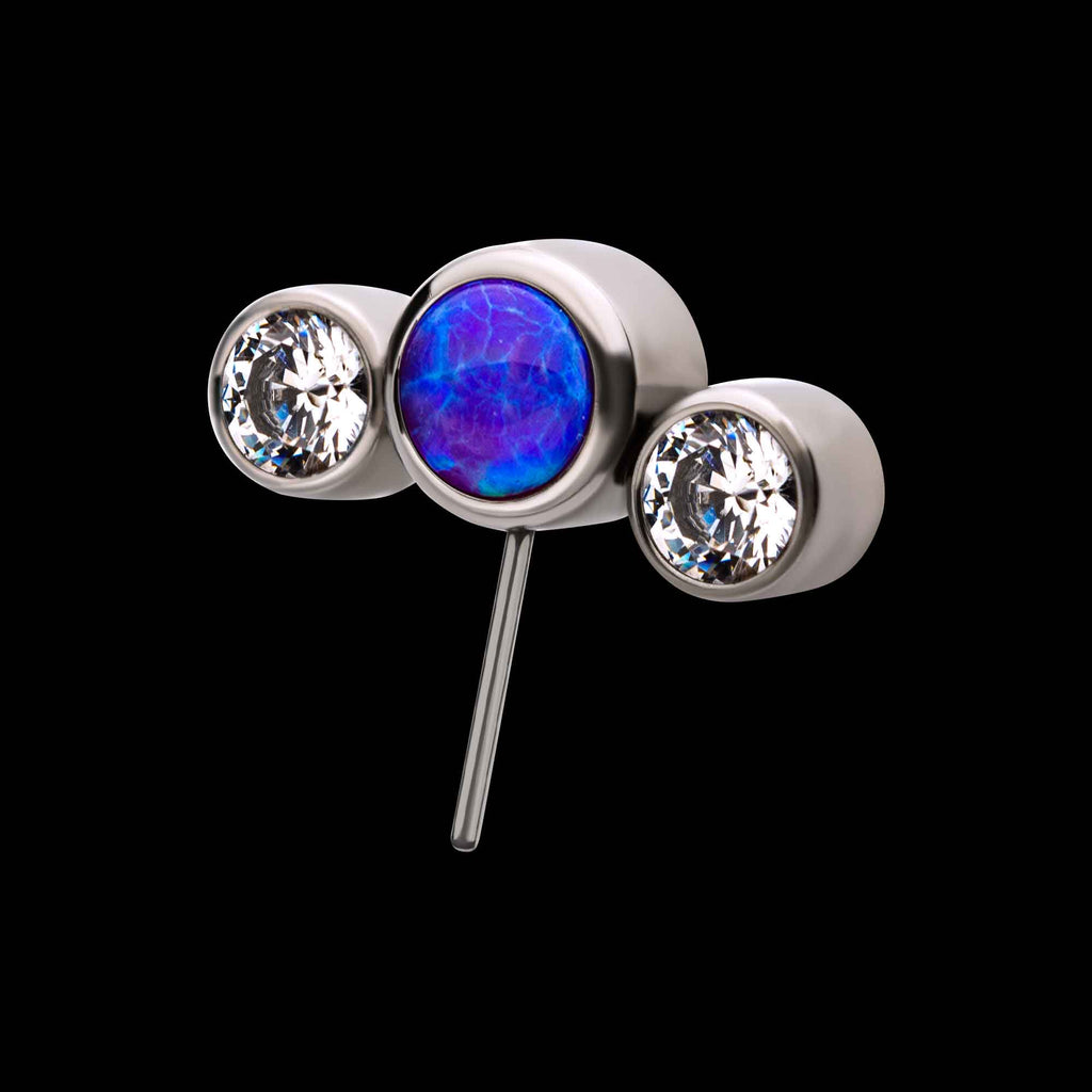 Bezel Set Multi-Color CZ/Opal 3-Cluster Side Facing Flatback Stud Earring / Nosering - Opal & CZ & Opal & CZ in Titanium