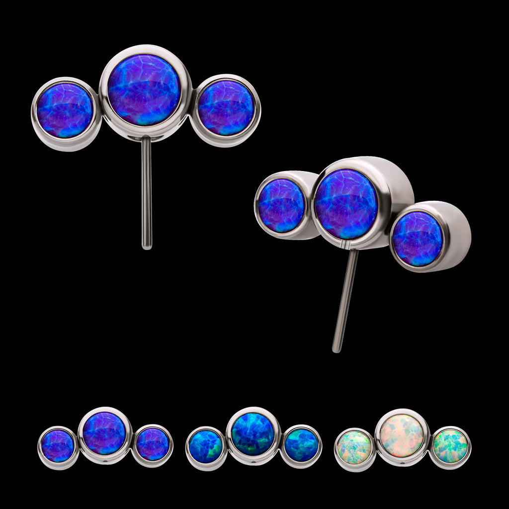 Bezel Set Multi-Color Opal 3-Cluster Side Facing Flatback Stud Earring / Nosering - Opal in Titanium