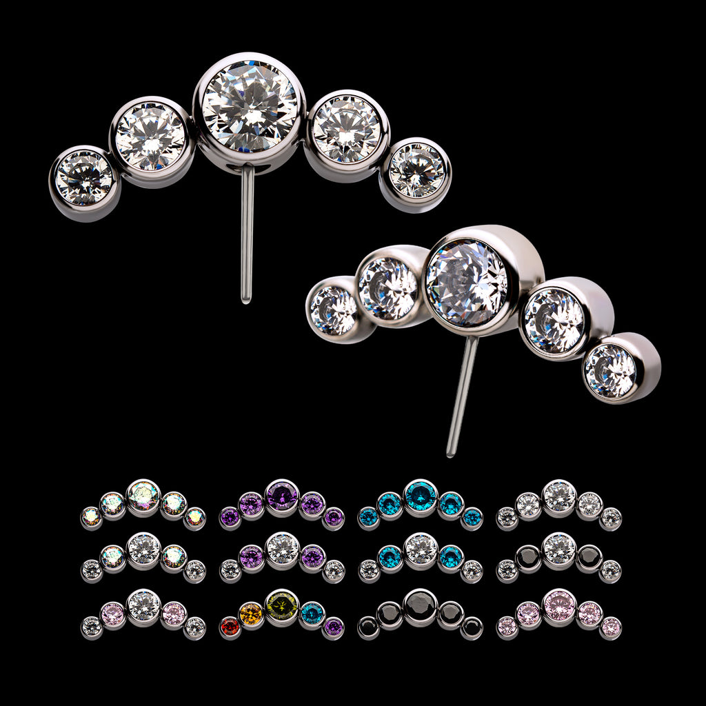 Bezel Set Multi-Color CZ 5-Cluster Side Facing Flatback Stud Earring / Nosering - CZ in Titanium