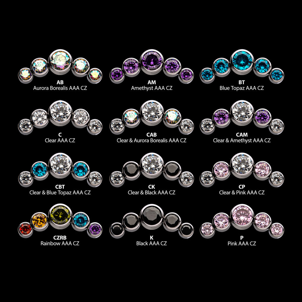 Bezel Set Multi-Color CZ 5-Cluster Side Facing Flatback Stud Earring / Nosering - CZ in Titanium