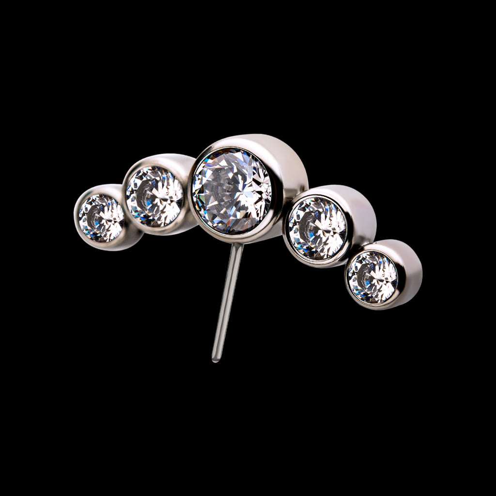 Bezel Set Multi-Color CZ 5-Cluster Side Facing Flatback Stud Earring / Nosering - CZ in Titanium