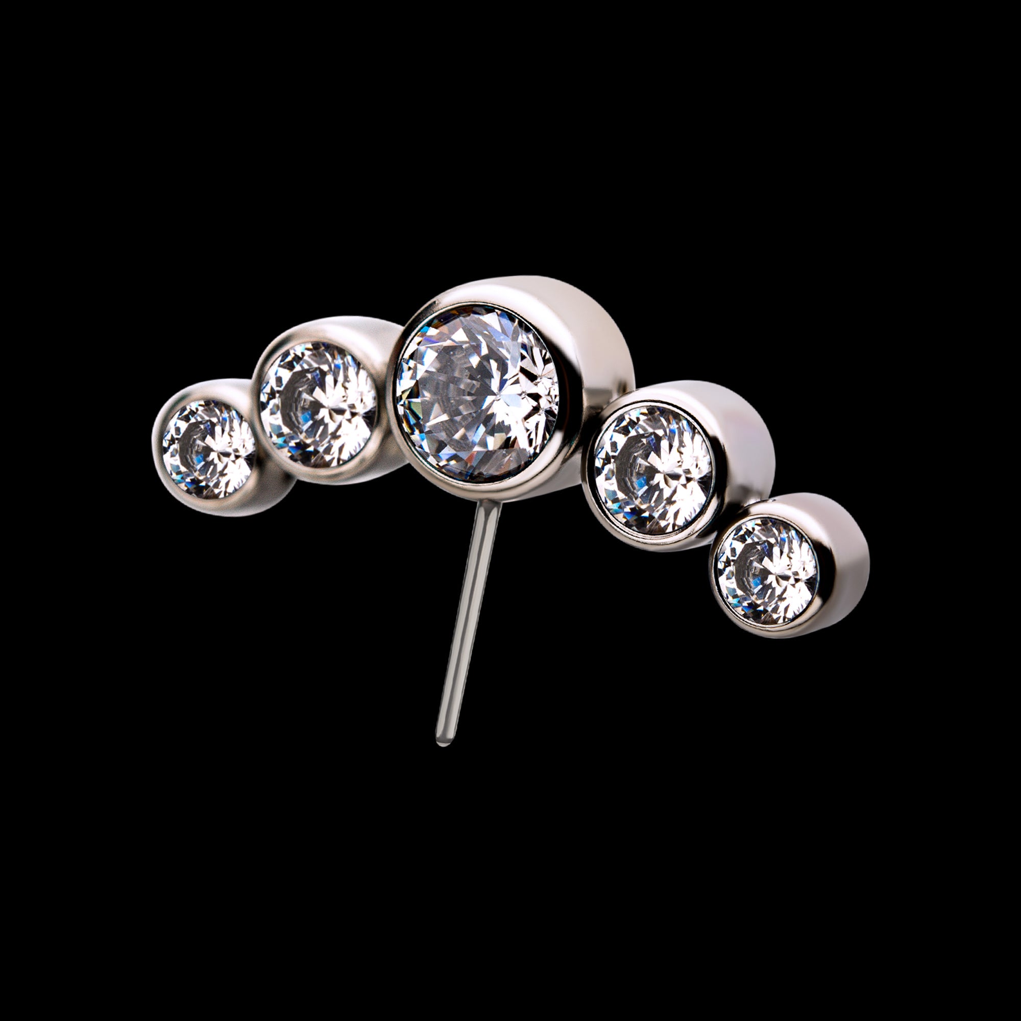 Bezel Set Multi-Color CZ 5-Cluster Side Facing Flatback Stud Earring / Nosering - CZ in Titanium