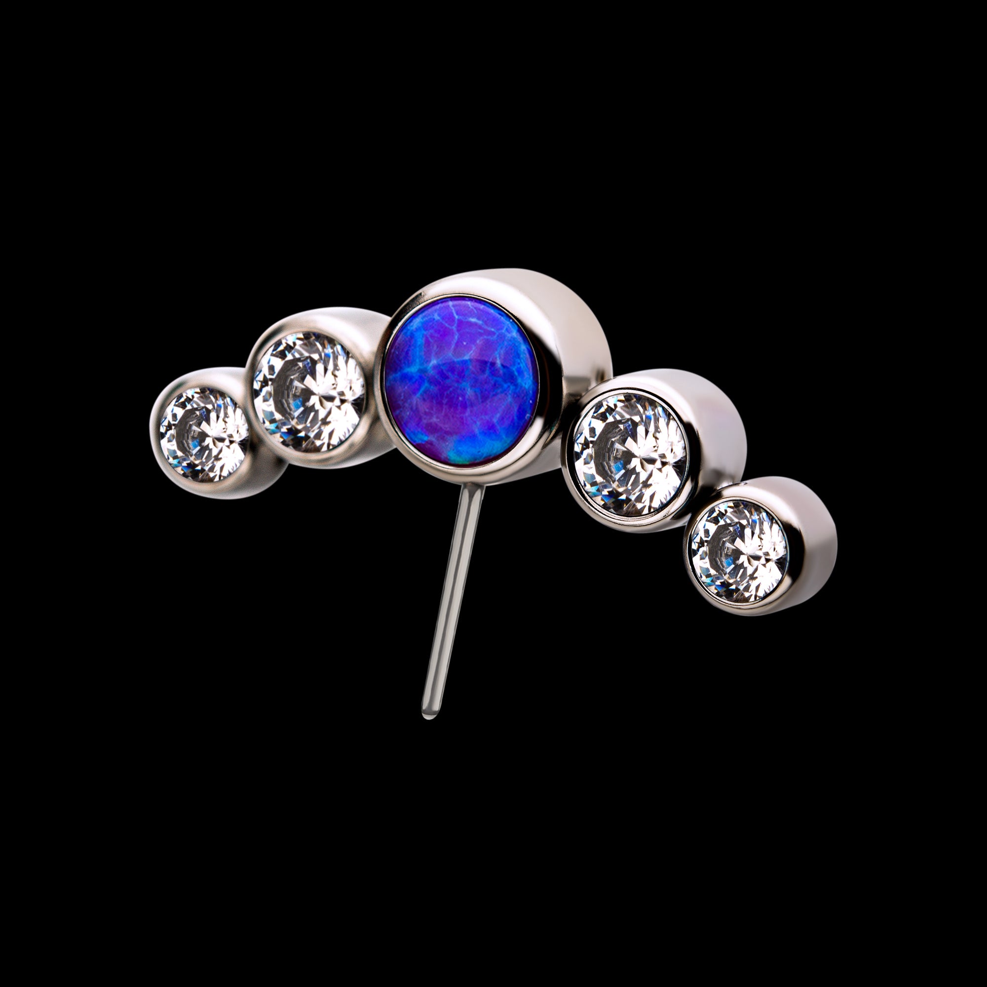 Bezel Set Multi-Color CZ/Opal 5-Cluster Side Facing Flatback Stud Earring / Nosering - Opal & CZ & Opal & CZ in Titanium