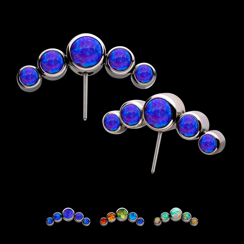 Bezel Set Multi-Color Opal 5-Cluster Side Facing Flatback Stud Earring / Nosering - Opal in Titanium