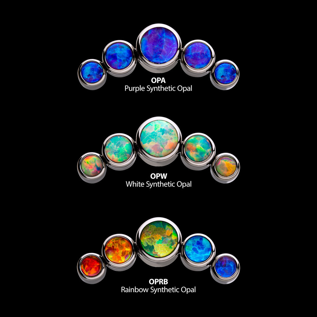 Bezel Set Multi-Color Opal 5-Cluster Side Facing Flatback Stud Earring / Nosering - Opal in Titanium