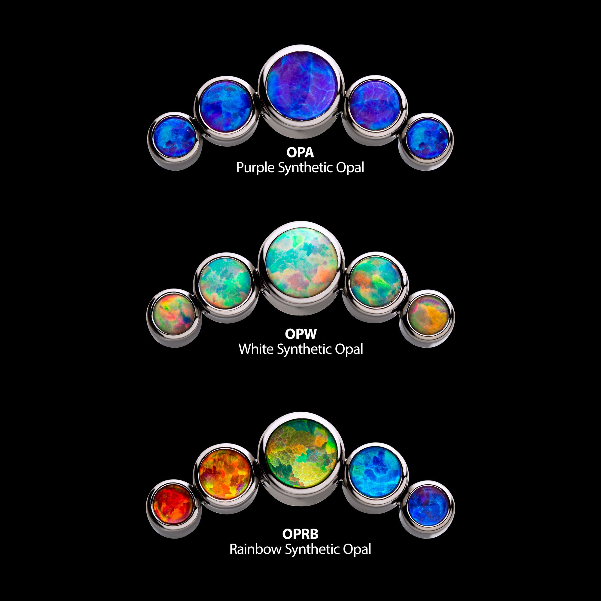 Bezel Set Multi-Color Opal 5-Cluster Side Facing Flatback Stud Earring / Nosering - Opal in Titanium