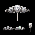 3-Cluster Bezel Set CZ/Opal & Trio Beads Side Facing Flatback Stud Earring / Nosering - Opal & CZ & Opal & CZ in Titanium