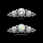 3-Cluster Bezel Set CZ/Opal & Trio Beads Side Facing Flatback Stud Earring / Nosering - Opal & CZ & Opal & CZ in Titanium