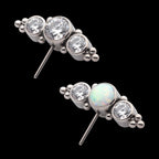 3-Cluster Bezel Set CZ/Opal & Trio Beads Side Facing Flatback Stud Earring / Nosering - Opal & CZ & Opal & CZ in Titanium