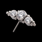 3-Cluster Bezel Set CZ/Opal & Trio Beads Side Facing Flatback Stud Earring / Nosering - Opal & CZ & Opal & CZ in Titanium