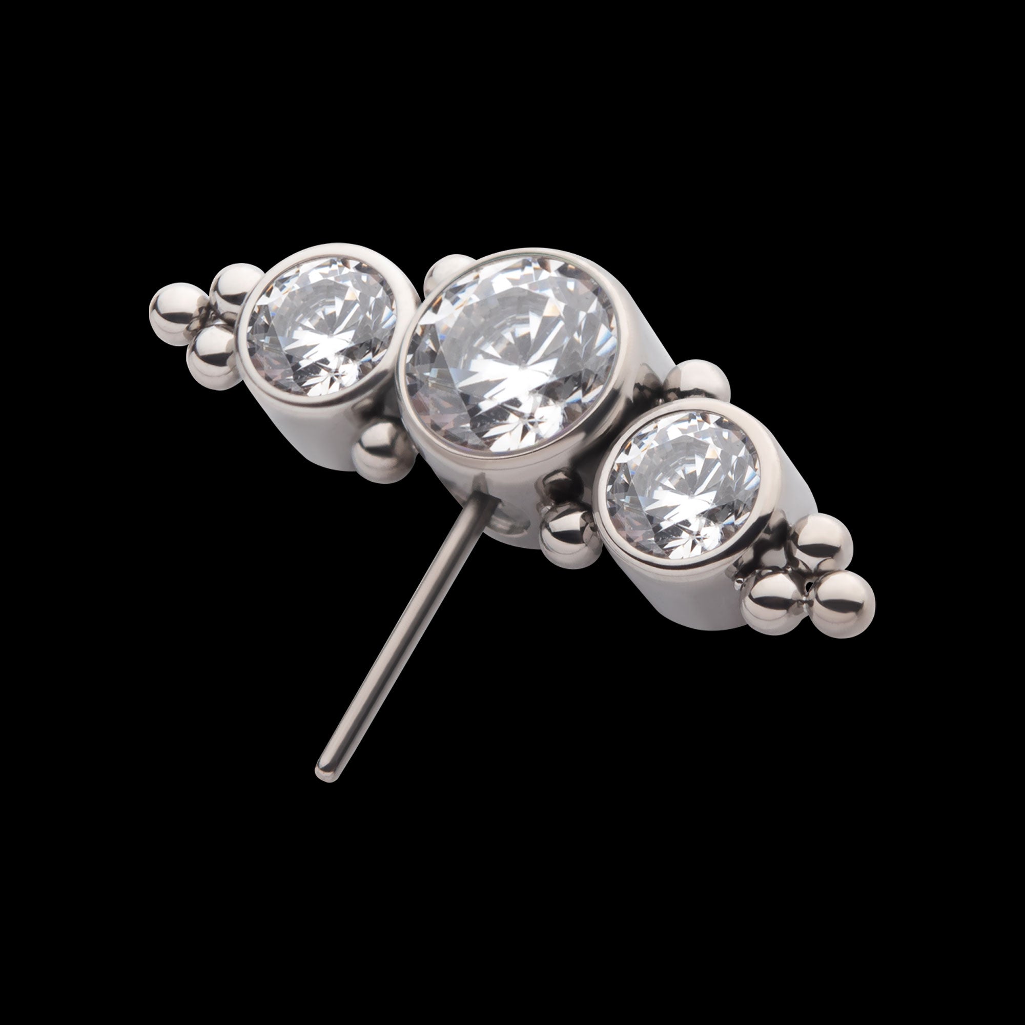 3-Cluster Bezel Set CZ/Opal & Trio Beads Side Facing Flatback Stud Earring / Nosering - Opal & CZ & Opal & CZ in Titanium