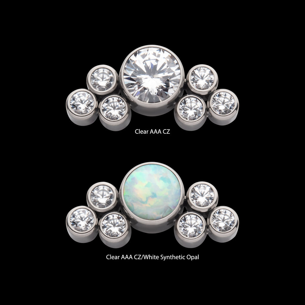 3.5mm Bezel Round CZ/Opal with 3-Gem Cluster Side Facing Flatback Stud Earring / Nosering - Opal & CZ & Opal & CZ in Titanium