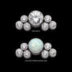 3.5mm Bezel Round CZ/Opal with 3-Gem Cluster Side Facing Flatback Stud Earring / Nosering - Opal & CZ & Opal & CZ in Titanium