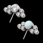 3.5mm Bezel Round CZ/Opal with 3-Gem Cluster Side Facing Flatback Stud Earring / Nosering - Opal & CZ & Opal & CZ in Titanium