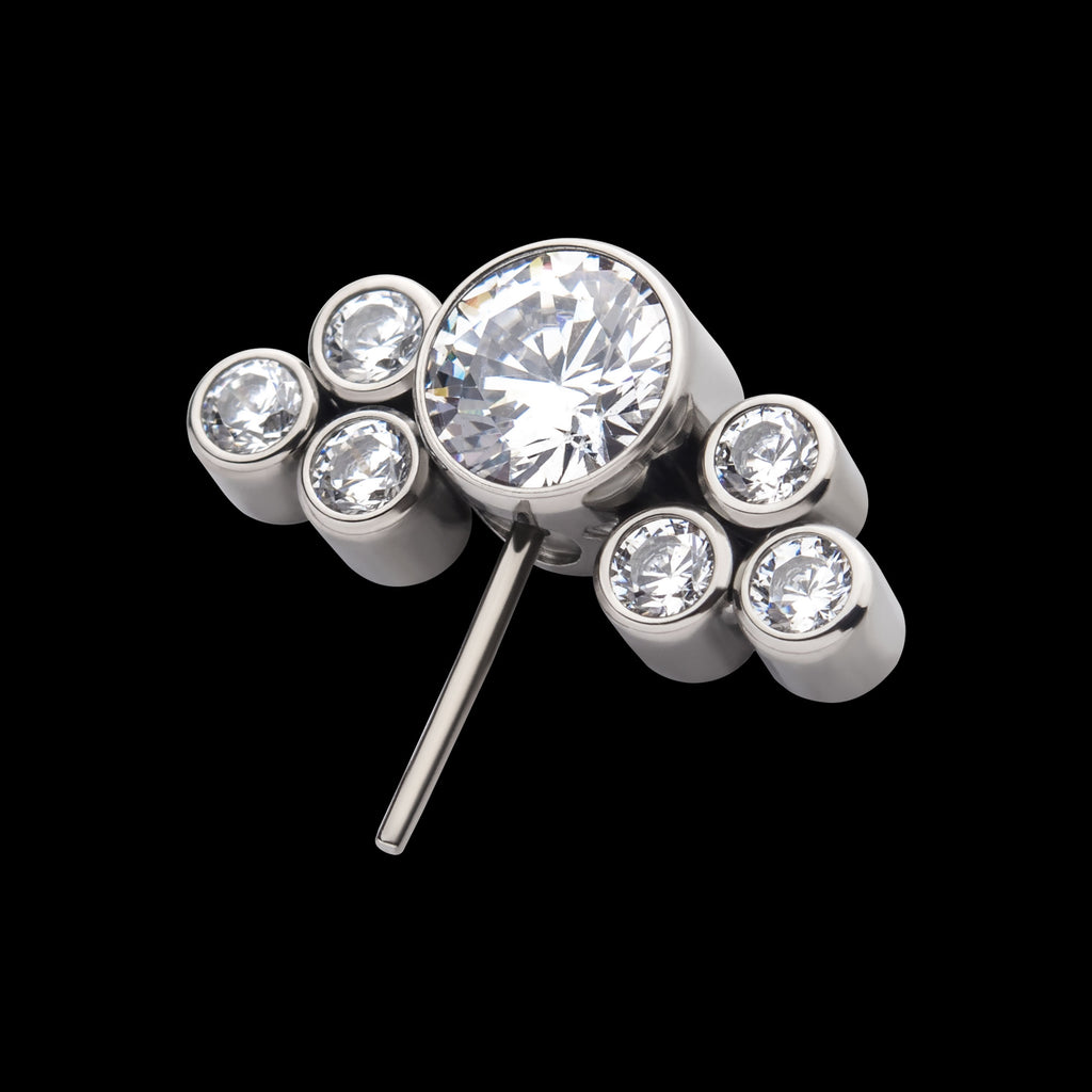 3.5mm Bezel Round CZ/Opal with 3-Gem Cluster Side Facing Flatback Stud Earring / Nosering - Opal & CZ & Opal & CZ in Titanium