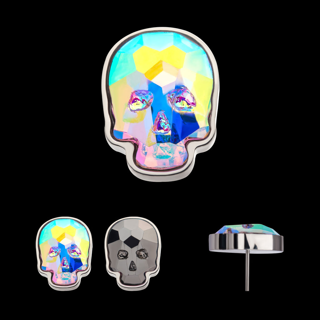 Skull Glass Flatback Stud Earring / Nosering - Titanium