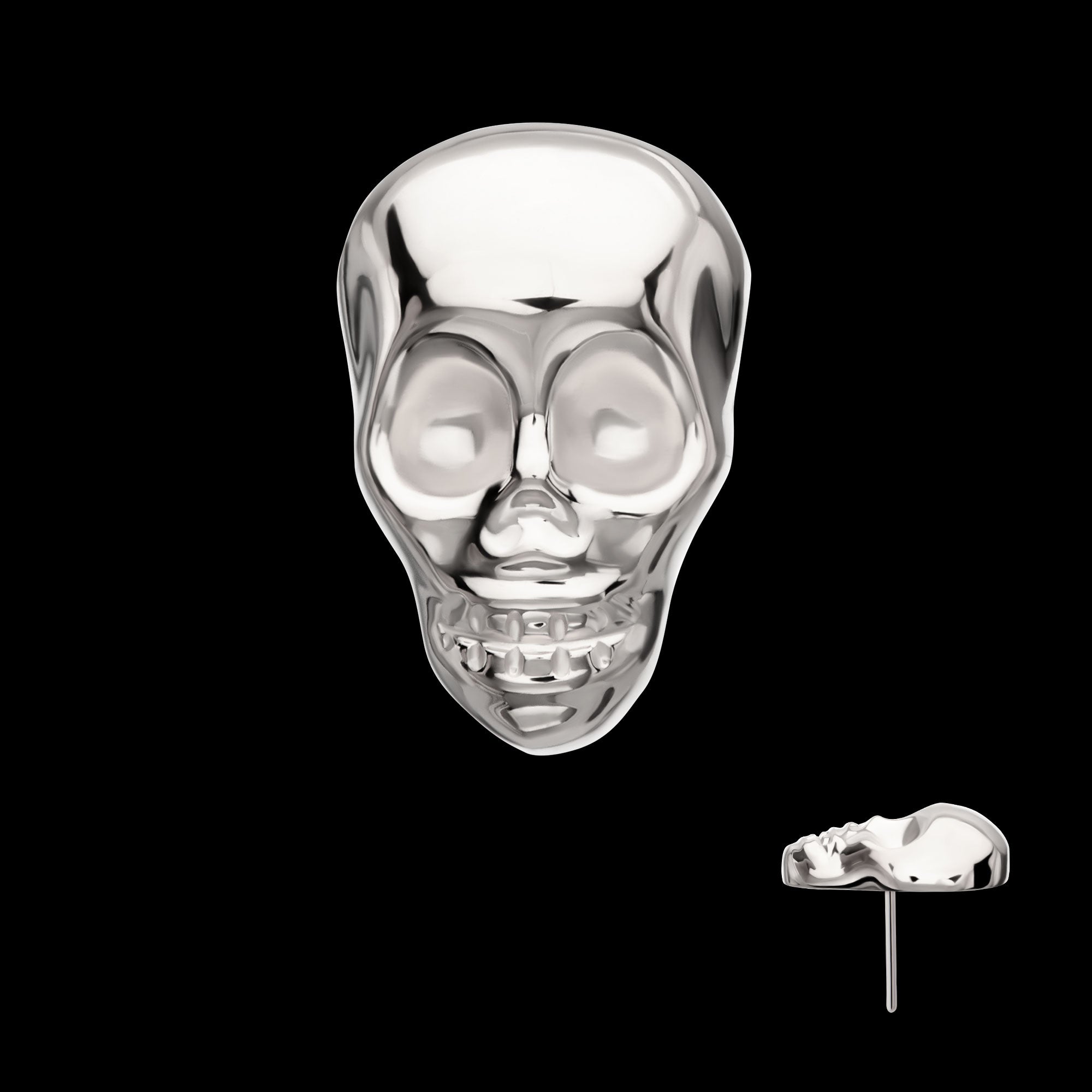 3D Skull Head Flatback Stud Earring / Nosering - Titanium