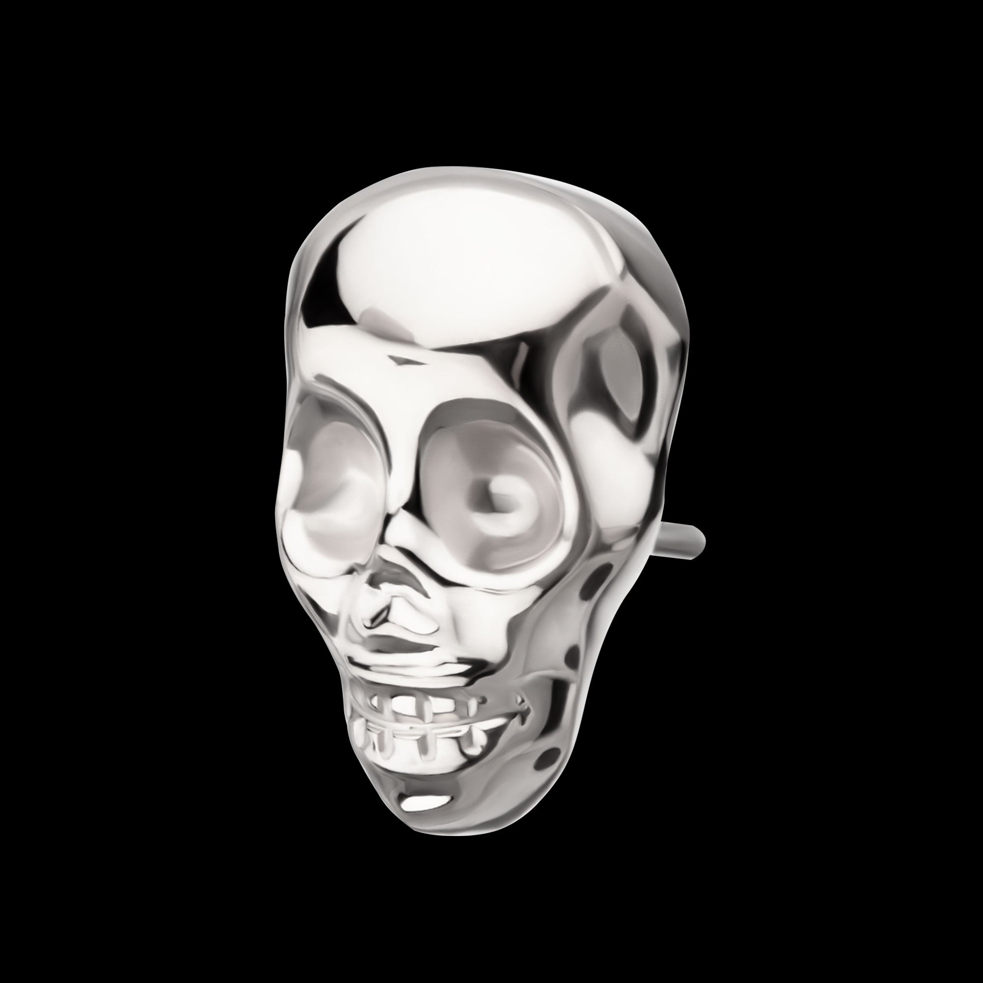 3D Skull Head Flatback Stud Earring / Nosering - Titanium