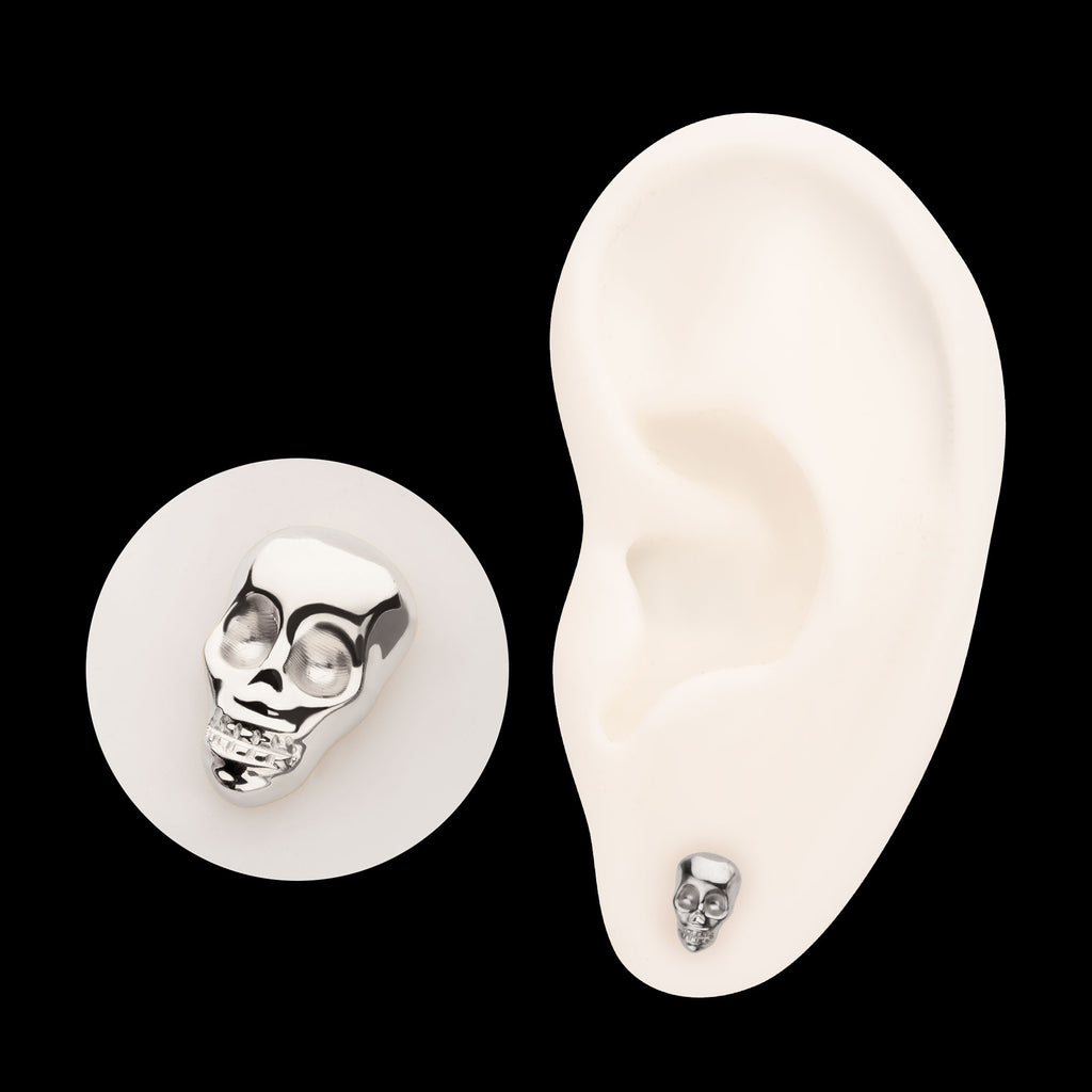 3D Skull Head Flatback Stud Earring / Nosering - Titanium