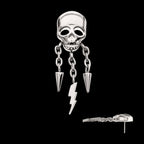 Skull with Spike & Lightning Bolt Dangle Chain Flatback Stud Earring / Nosering - Titanium