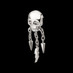 Skull with Spike & Lightning Bolt Dangle Chain Flatback Stud Earring / Nosering - Titanium