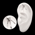 Skull with Spike & Lightning Bolt Dangle Chain Flatback Stud Earring / Nosering - Titanium