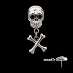 Skull with Crossbone Dangle Flatback Stud Earring / Nosering - Titanium