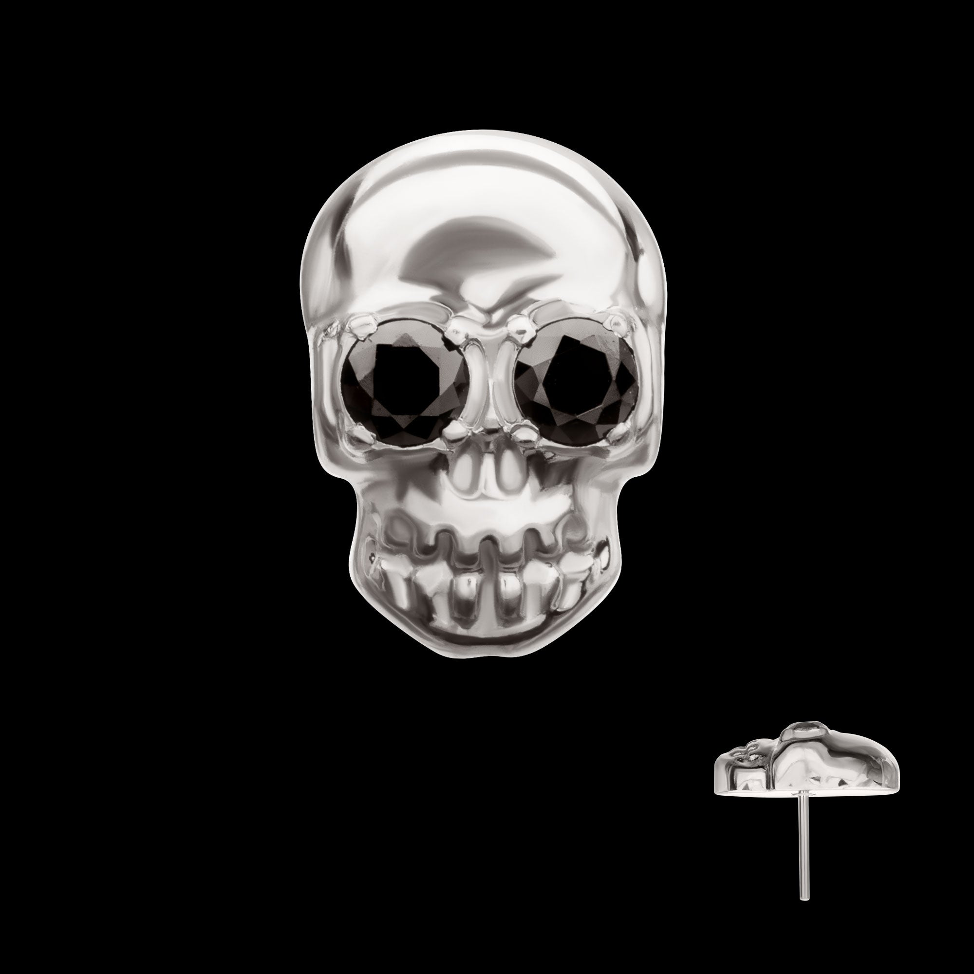 Skull with Black CZ Gem Eye Flatback Stud Earring / Nosering - CZ in Titanium