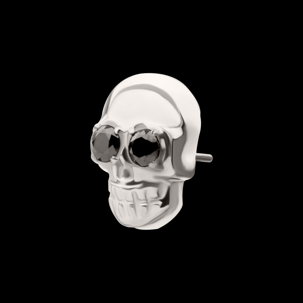 Skull with Black CZ Gem Eye Flatback Stud Earring / Nosering - CZ in Titanium