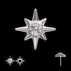 North Star with Bezel CZ Gem Flatback Stud Earring / Nosering - CZ in Titanium