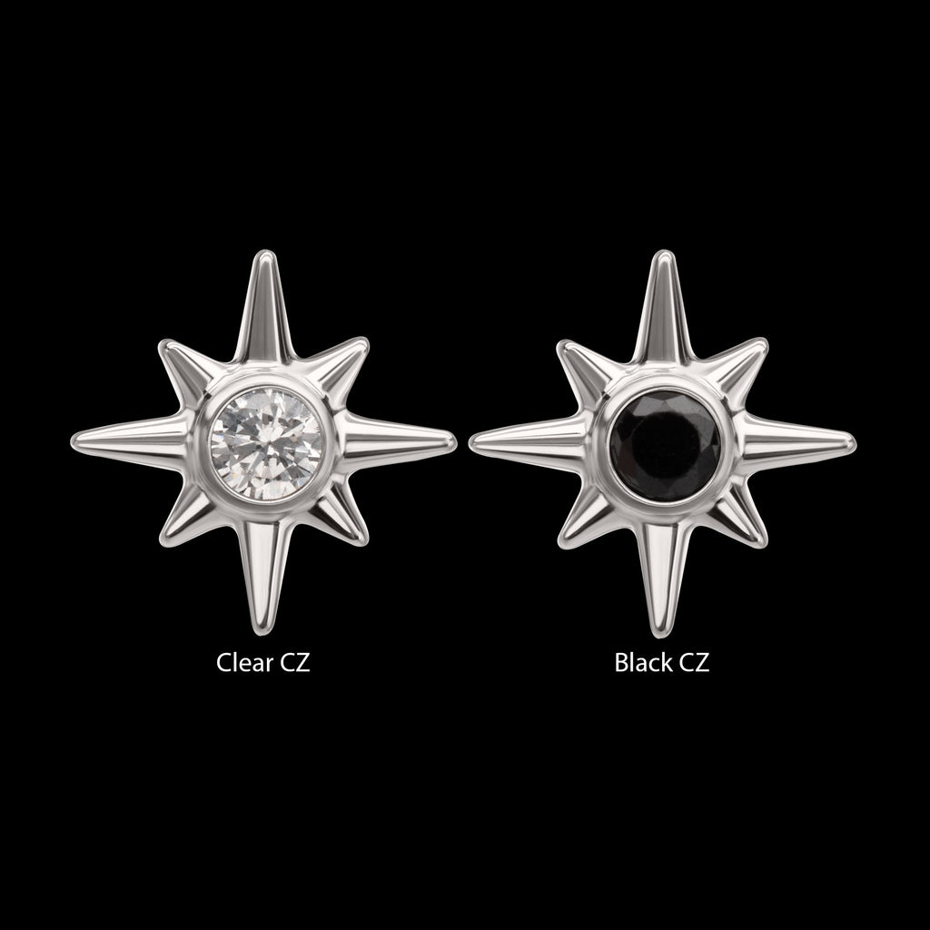 North Star with Bezel CZ Gem Flatback Stud Earring / Nosering - CZ in Titanium