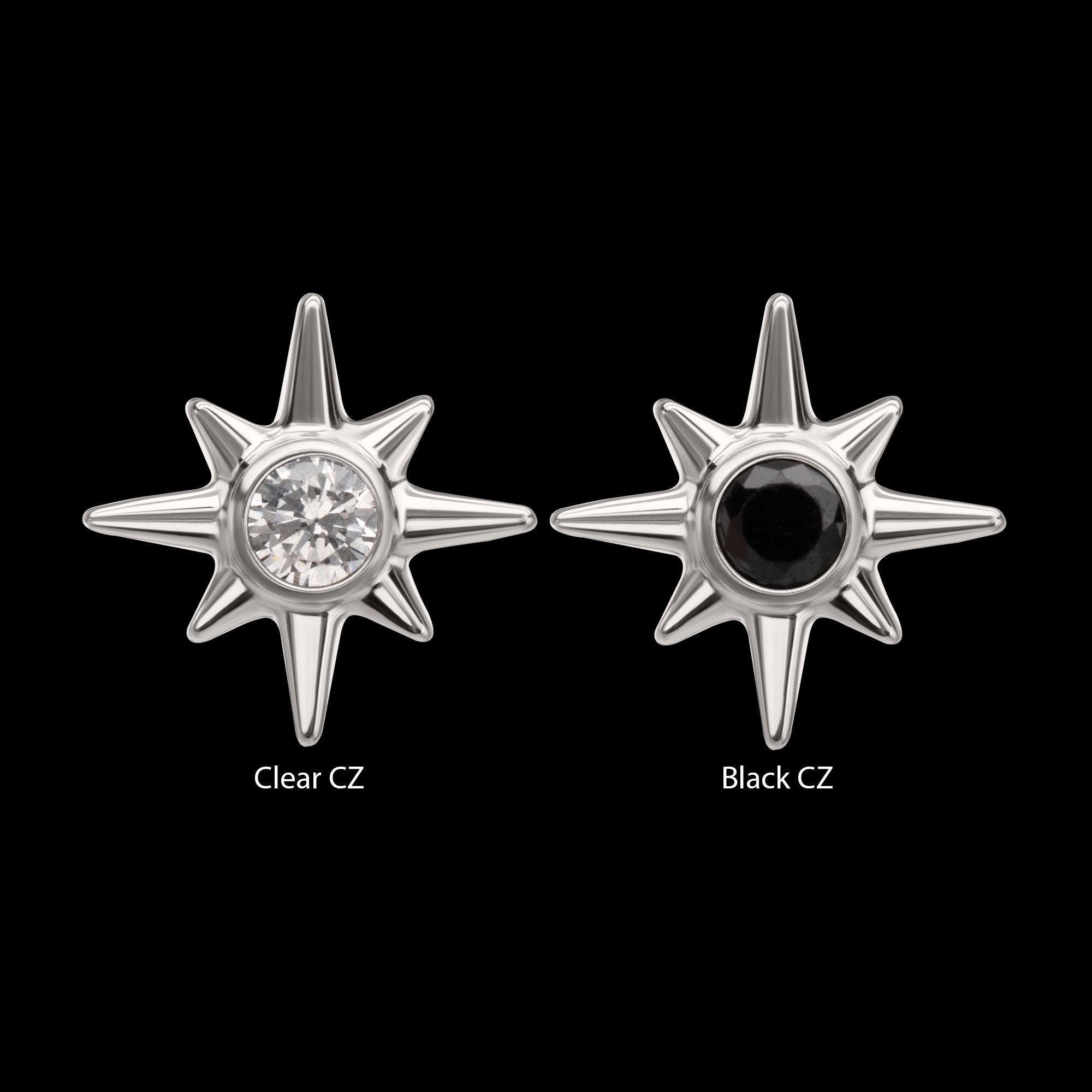 North Star with Bezel CZ Gem Flatback Stud Earring / Nosering - CZ in Titanium