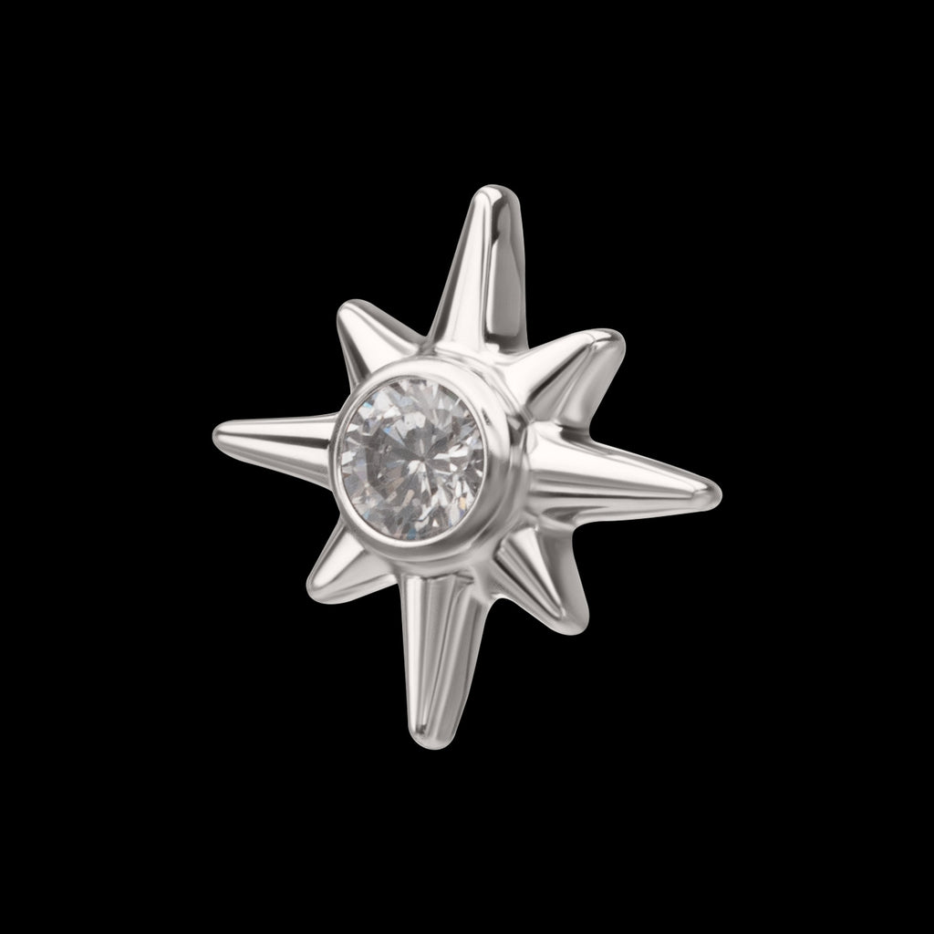 North Star with Bezel CZ Gem Flatback Stud Earring / Nosering - CZ in Titanium