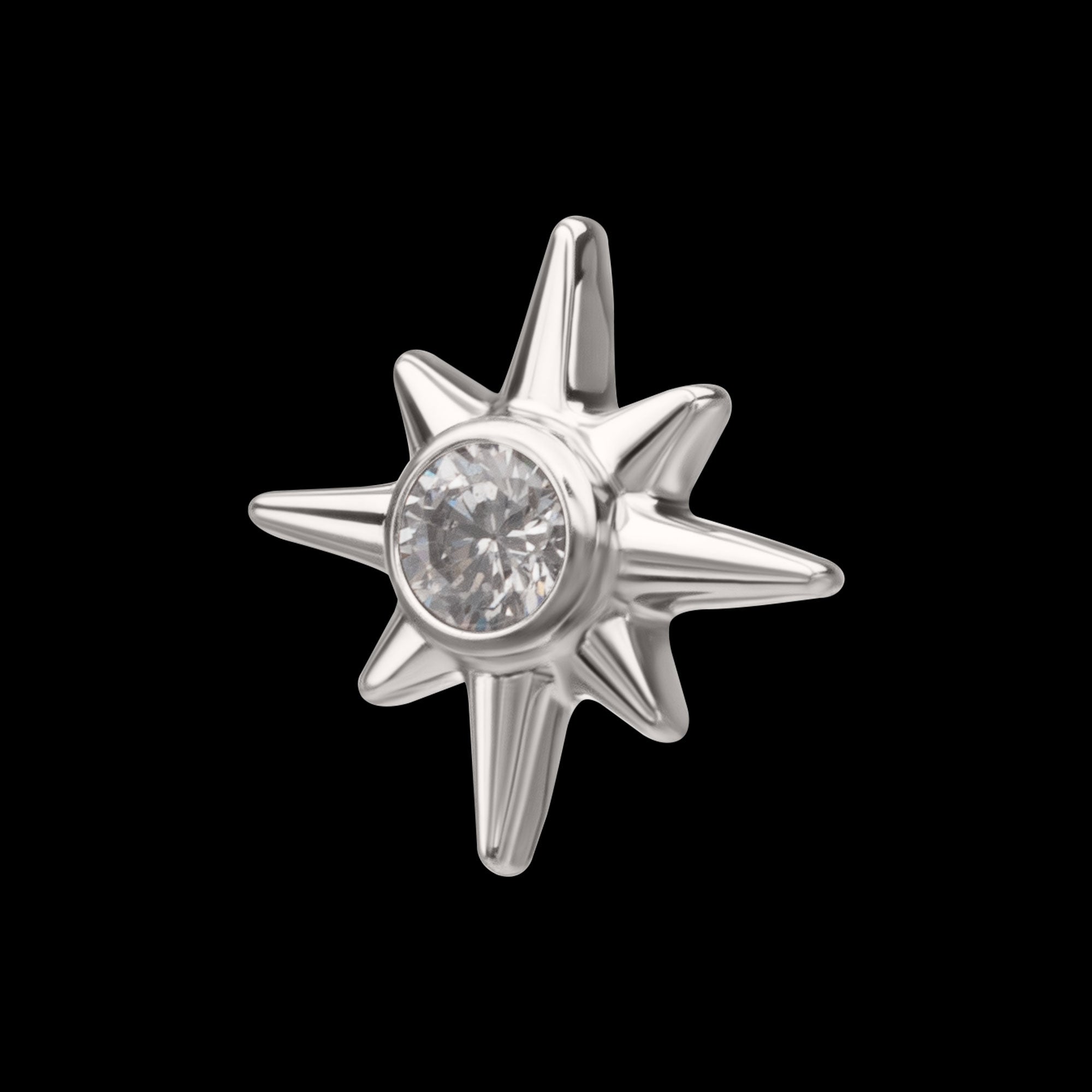North Star with Bezel CZ Gem Flatback Stud Earring / Nosering - CZ in Titanium