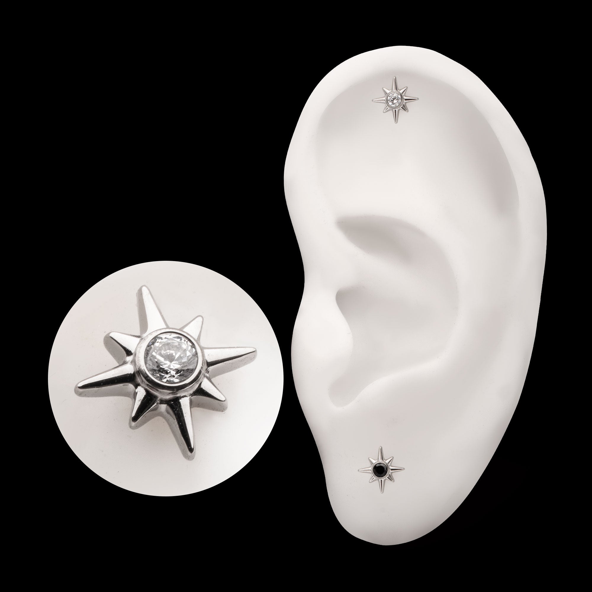 North Star with Bezel CZ Gem Flatback Stud Earring / Nosering - CZ in Titanium