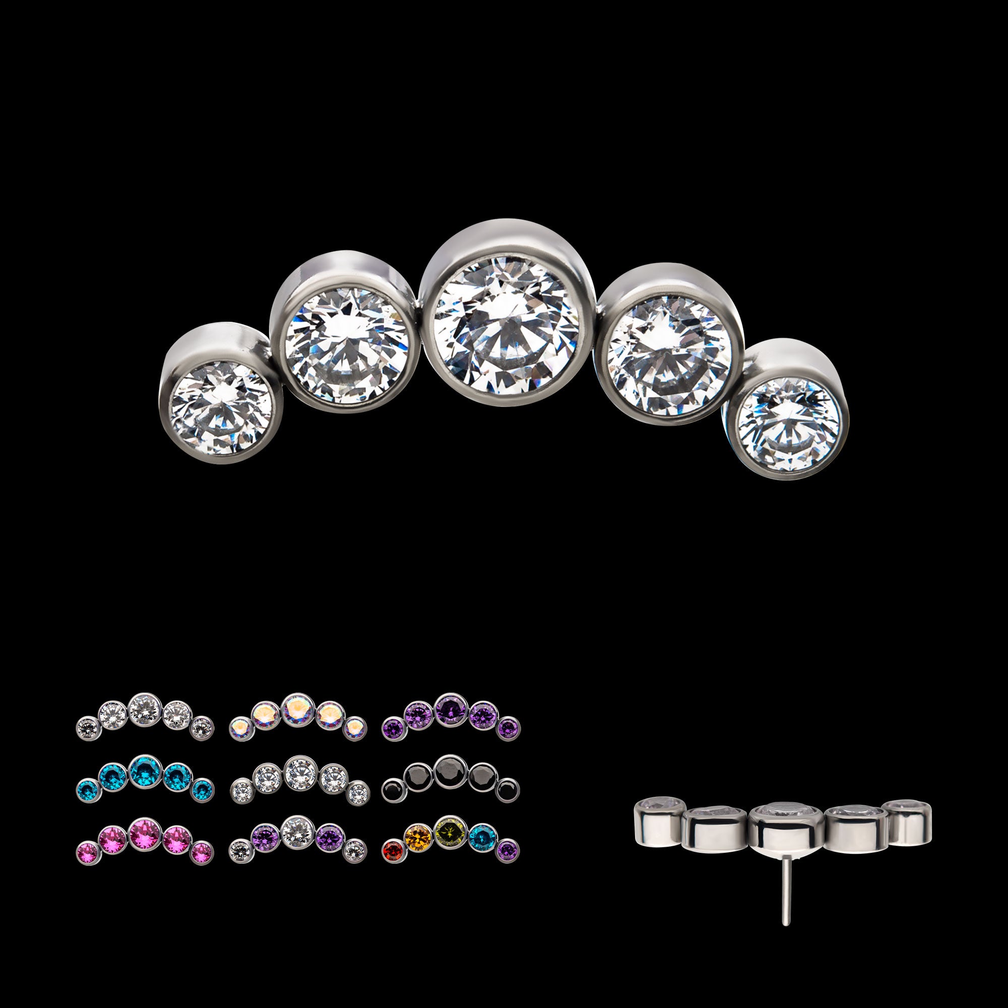 5-Bezel Set CZ/Swarovski Crystal Cluster Flatback Stud Earring / Nosering - Swarovski Crystal & CZ in Titanium