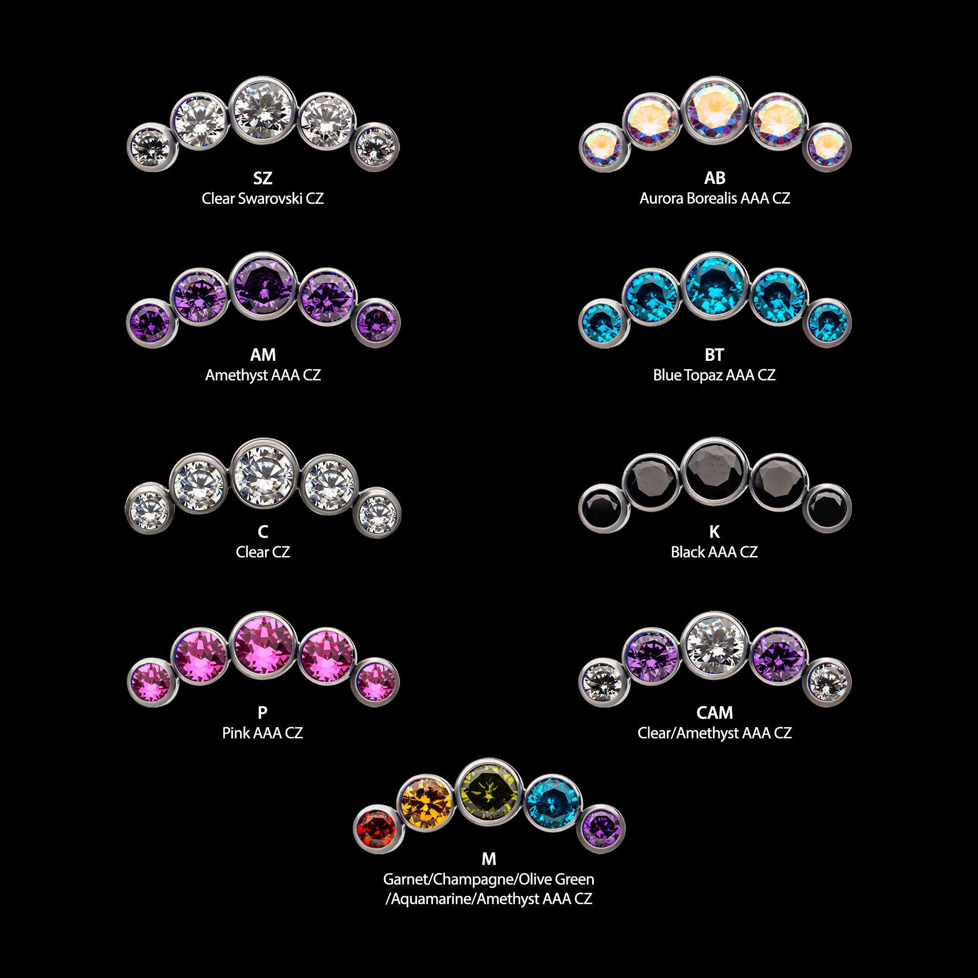5-Bezel Set CZ/Swarovski Crystal Cluster Flatback Stud Earring / Nosering - Swarovski Crystal & CZ in Titanium