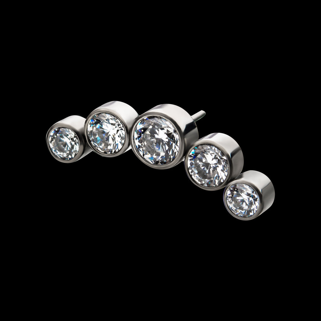 5-Bezel Set CZ/Swarovski Crystal Cluster Flatback Stud Earring / Nosering - Swarovski Crystal & CZ in Titanium