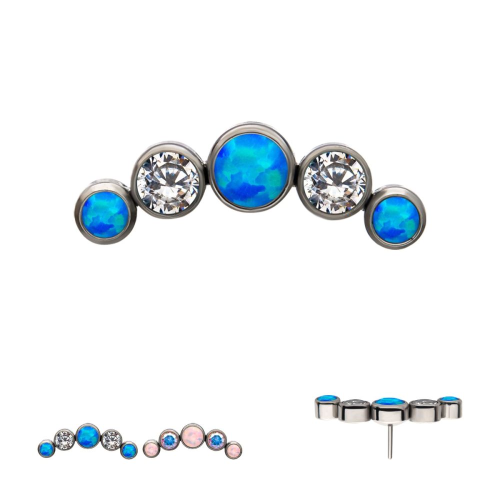 5-Bezel Set Cluster Threadless Earring / Nosering Top – CZ, Swarovski Crystal & Synthetic Opal in Titanium
