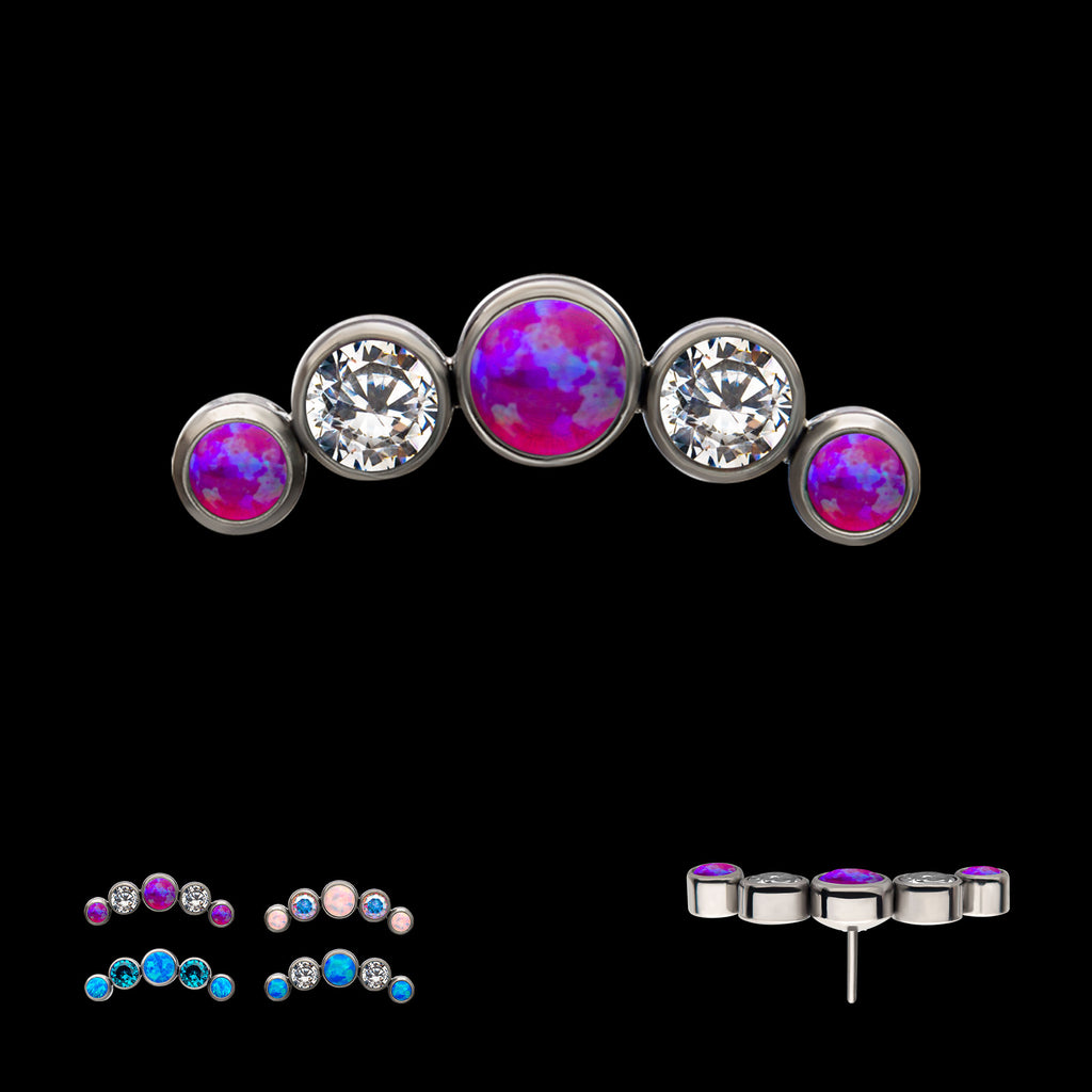 5-Bezel Set CZ/Swarovski Crystal/Synthetic Opal Cluster Flatback Stud Earring / Nosering - Swarovski Crystal & Synthetic Opal & CZ in Titanium