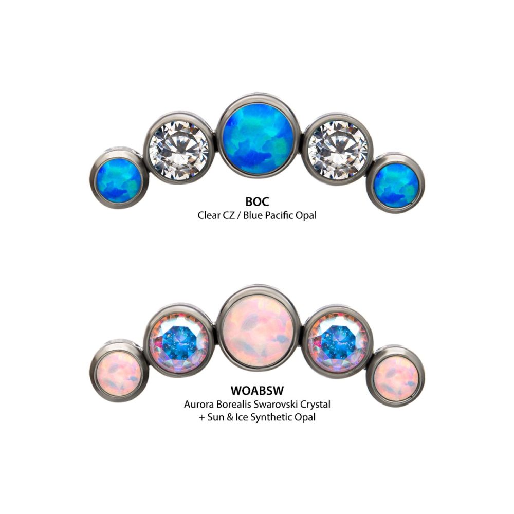 5-Bezel Set Cluster Threadless Earring / Nosering Top – CZ, Swarovski Crystal & Synthetic Opal in Titanium