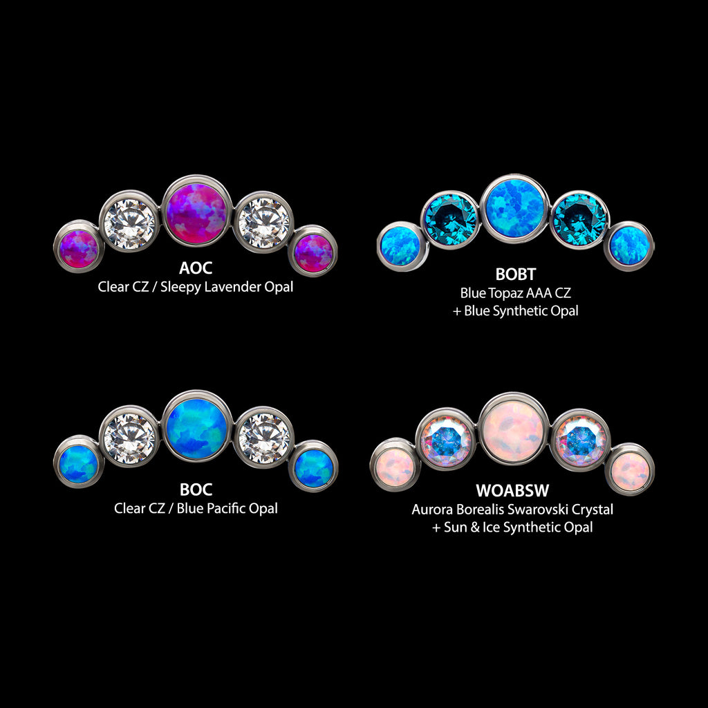 5-Bezel Set CZ/Swarovski Crystal/Synthetic Opal Cluster Flatback Stud Earring / Nosering - Swarovski Crystal & Synthetic Opal & CZ in Titanium