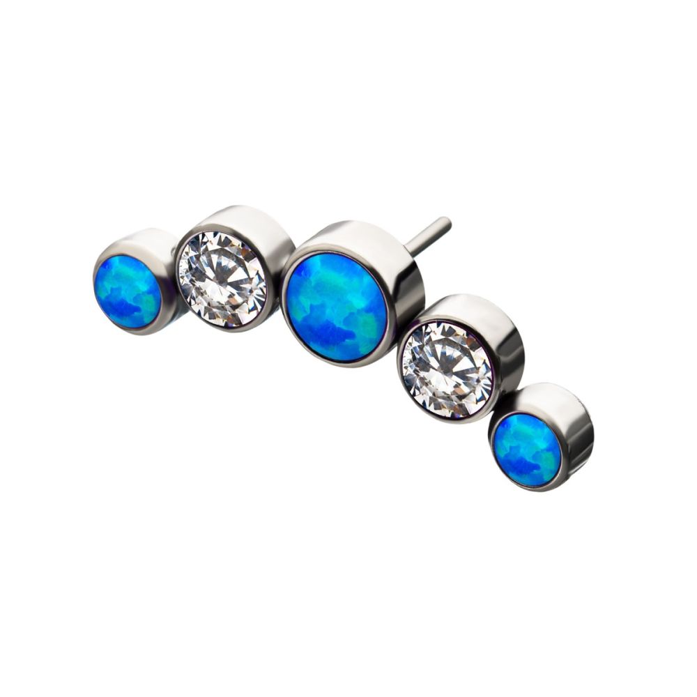 5-Bezel Set Cluster Threadless Earring / Nosering Top – CZ, Swarovski Crystal & Synthetic Opal in Titanium