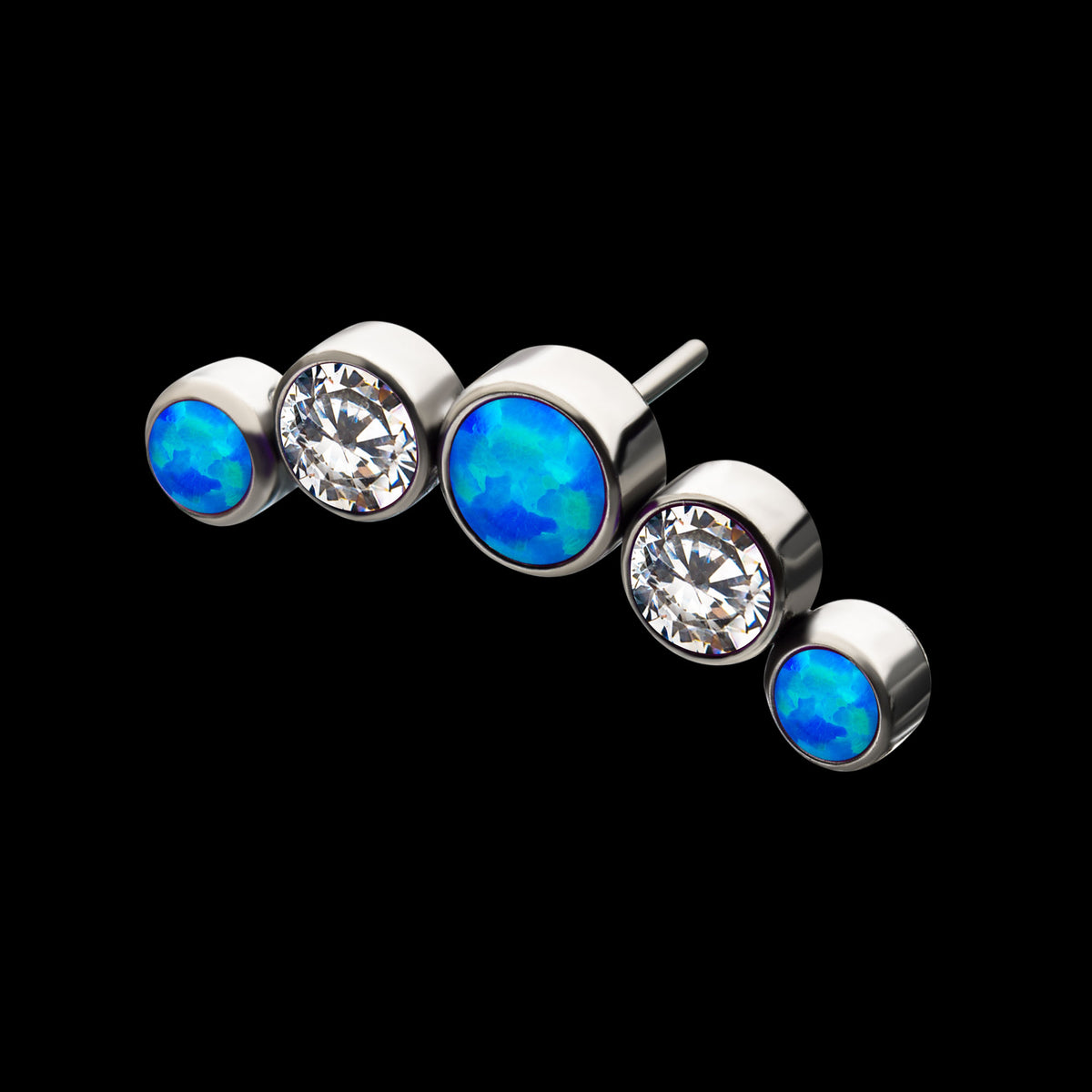 5-Bezel Set Cluster Threadless Earring / Nosering Top – CZ, Swarovski Crystal & Synthetic Opal in Titanium