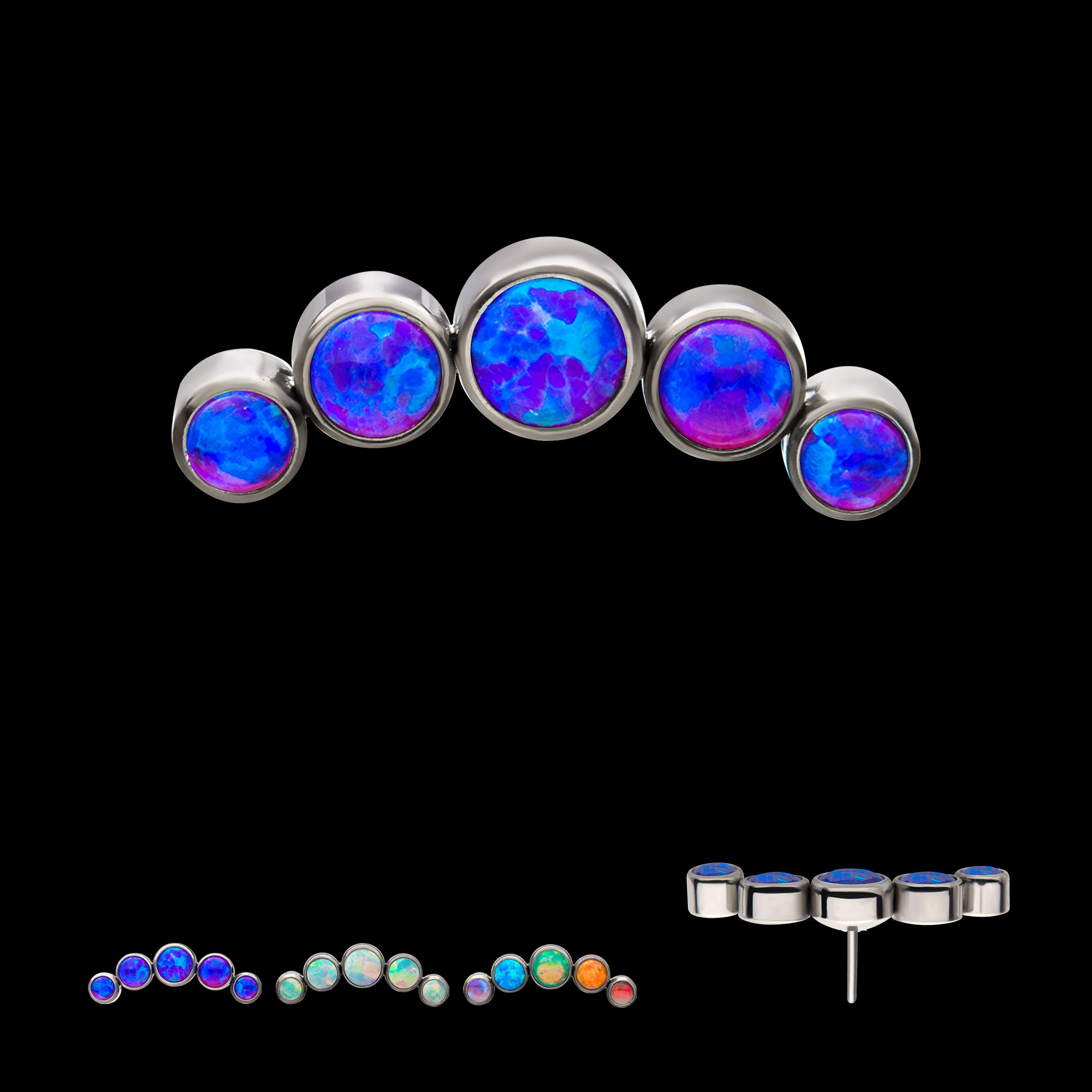 5-Bezel Set Synthetic Opal Cluster Flatback Stud Earring / Nosering - Synthetic Opal & Opal in Titanium